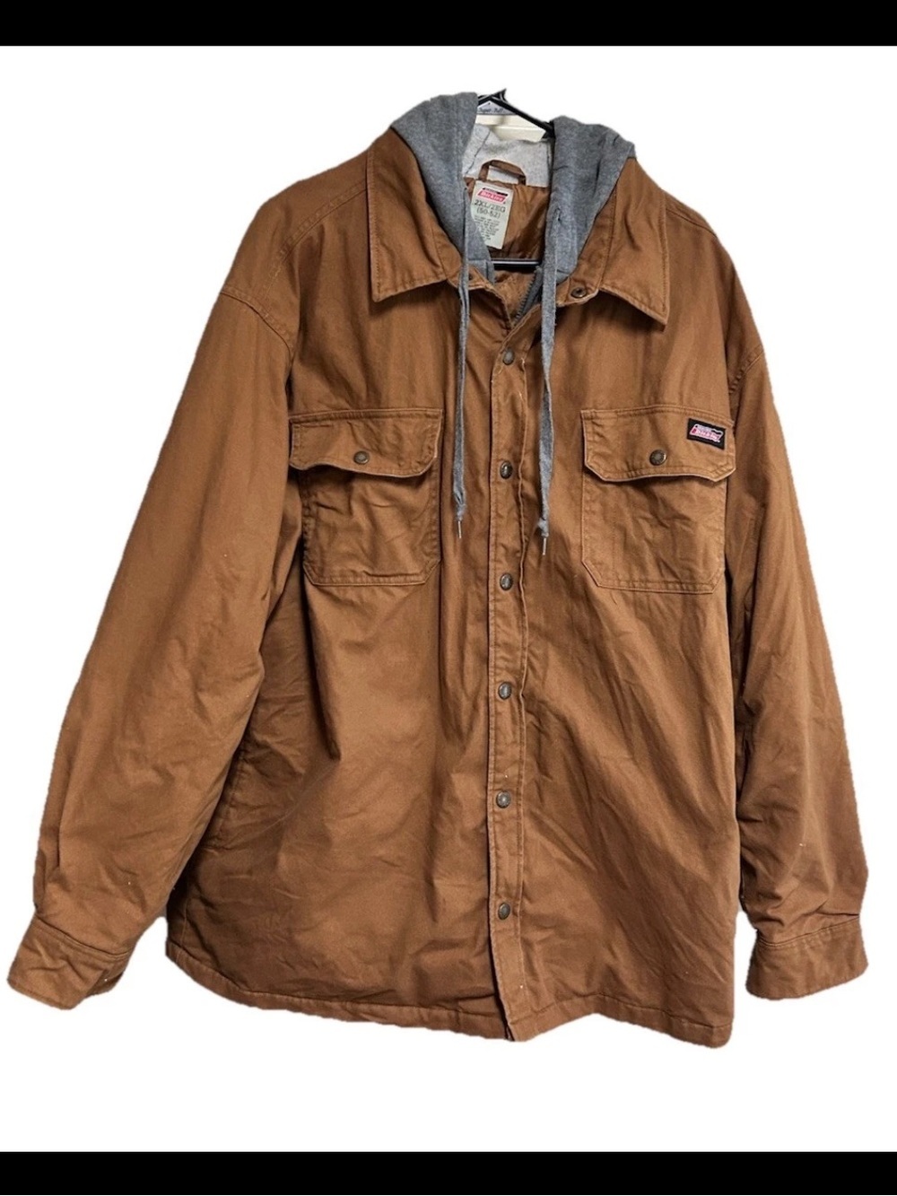 Dickies Jacket Coat Size 2XL Brown Canvas Workwear Hooded Quilted Lining